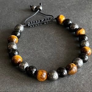 Men Triple Protection Bracelet Tiger eye, obsidian and hematite beaded bracelet